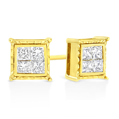 14K Yellow Gold 1 Cttw Princess Cut Diamond Square Stud Earrings