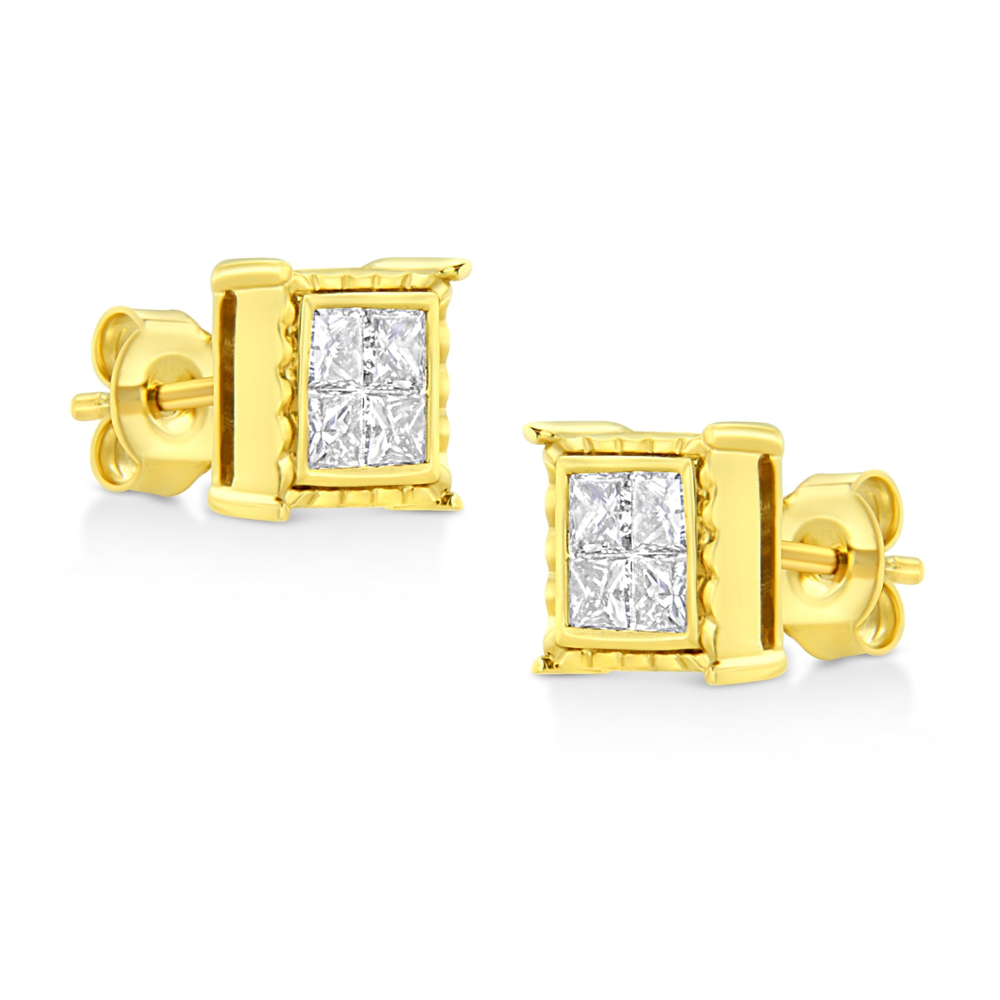 14K Yellow Gold 1 Cttw Princess Cut Diamond Square Stud Earrings