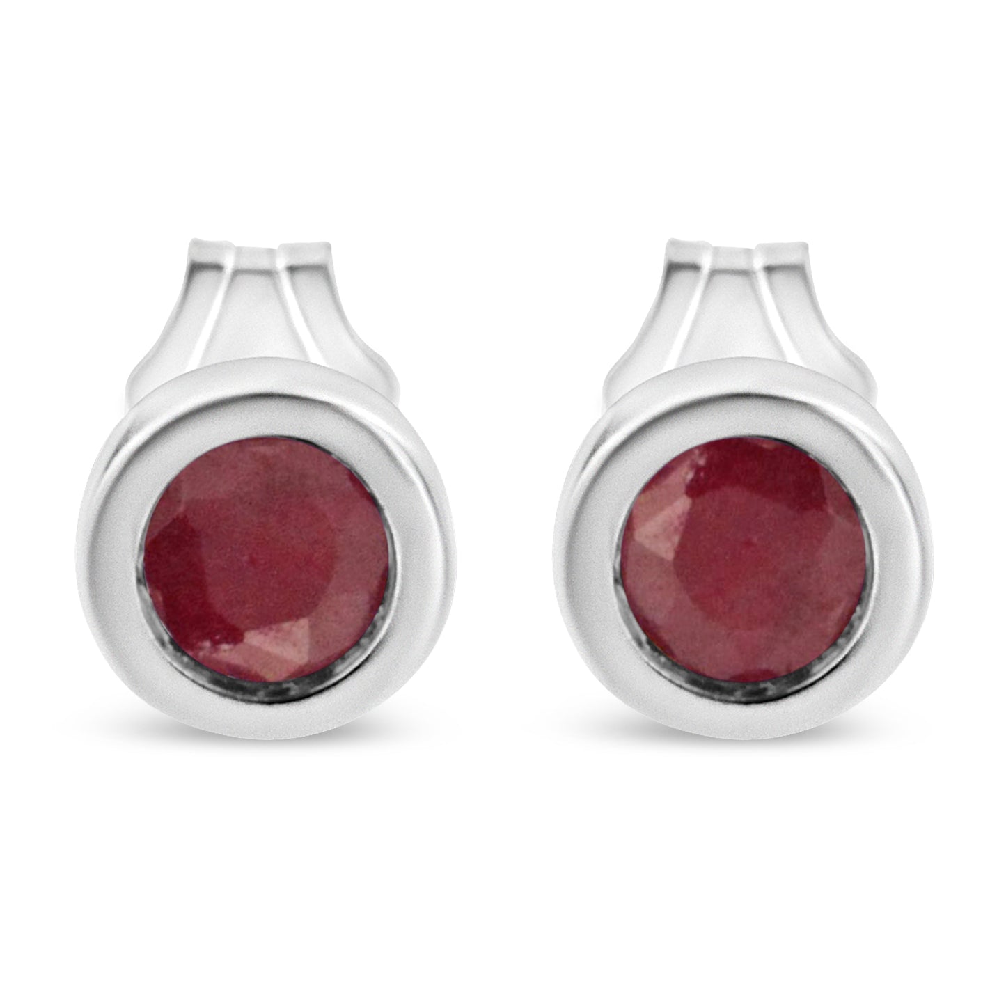 .925 Sterling Silver Bezel Set 3.5mm Created Red Ruby Gemstone Solitaire Stud Earrings