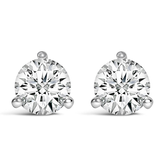 Boucles d'oreilles clous solitaires rondes brillantes en or blanc 14 carats 2,0 carats avec diamants de laboratoire et monture 3 griffes de type Martini et dos vissé (couleur F-G, pureté VS1-VS2)