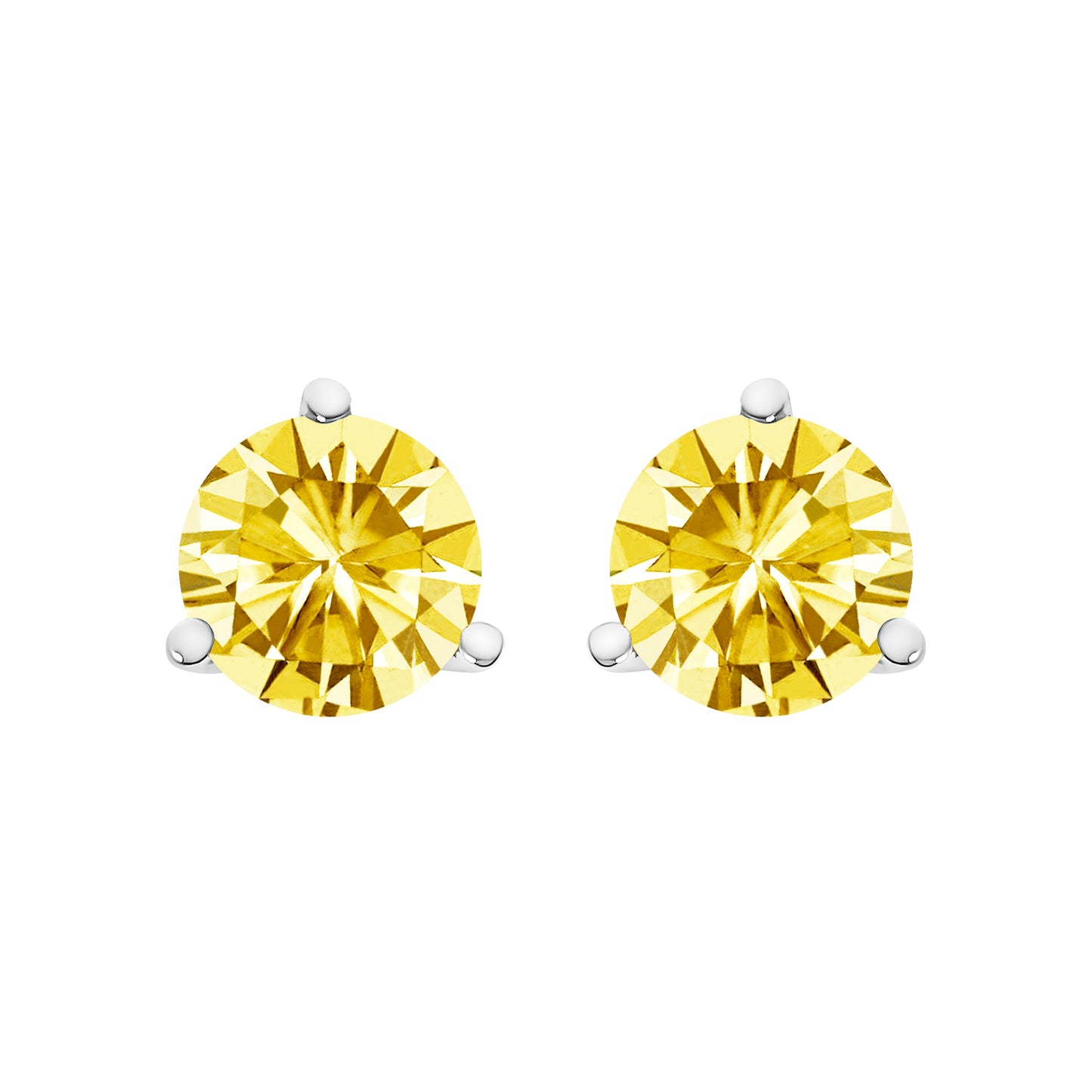 14K White Gold 3-Prong Martini Set 1.0 Cttw Yellow Lab Grown Diamond Solitaire Stud Earrings