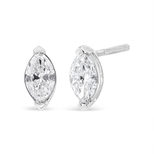 Clous d'oreilles solitaires en or blanc 14 carats avec diamants de laboratoire marquise de 0,80 carat.