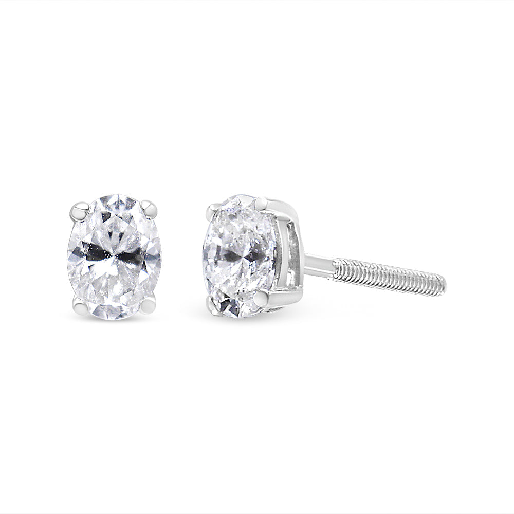 14K White Gold 1.00 Cttw Lab Grown Oval Solitaire Diamond Stud Earrings (F-G Color, VS2-SI1 Clarity)