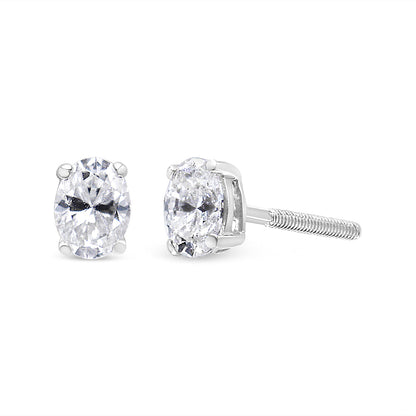 14K White Gold 1.00 Cttw Lab Grown Oval Solitaire Diamond Stud Earrings (F-G Color, VS2-SI1 Clarity)