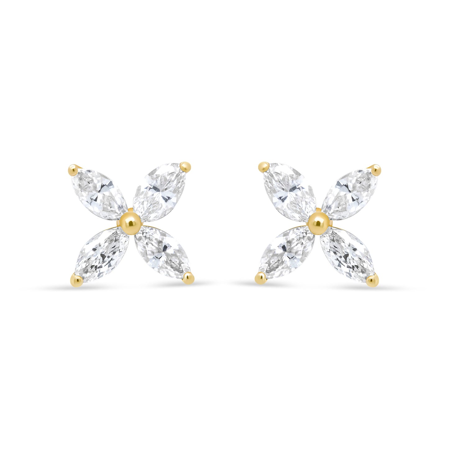 14K White Gold 1/2 Cttw Marquise Diamond 8 Stone Floral Leaf Stud Earrings (H-I Color, SI1-SI2 Clarity)