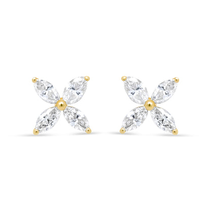14K White Gold 1/2 Cttw Marquise Diamond 8 Stone Floral Leaf Stud Earrings (H-I Color, SI1-SI2 Clarity)