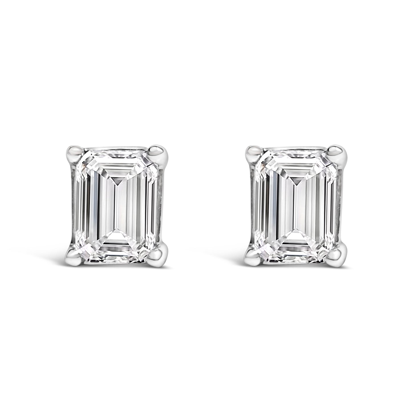14K White Gold 1.0 Cttw Emerald Cut Lab-Grown Diamond Solitaire Stud Earrings (F-G Color, VS1-VS2 Clarity)