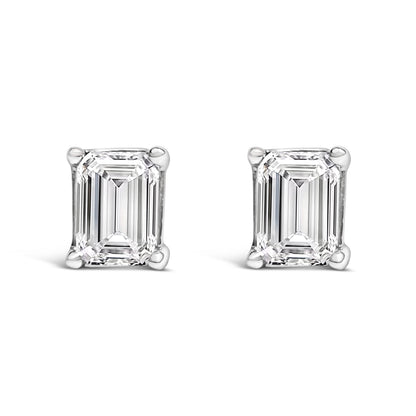 14K White Gold 1.0 Cttw Emerald Cut Lab-Grown Diamond Solitaire Stud Earrings (F-G Color, VS1-VS2 Clarity)