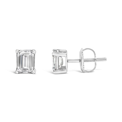 14K White Gold 1.0 Cttw Emerald Cut Lab-Grown Diamond Solitaire Stud Earrings (F-G Color, VS1-VS2 Clarity)