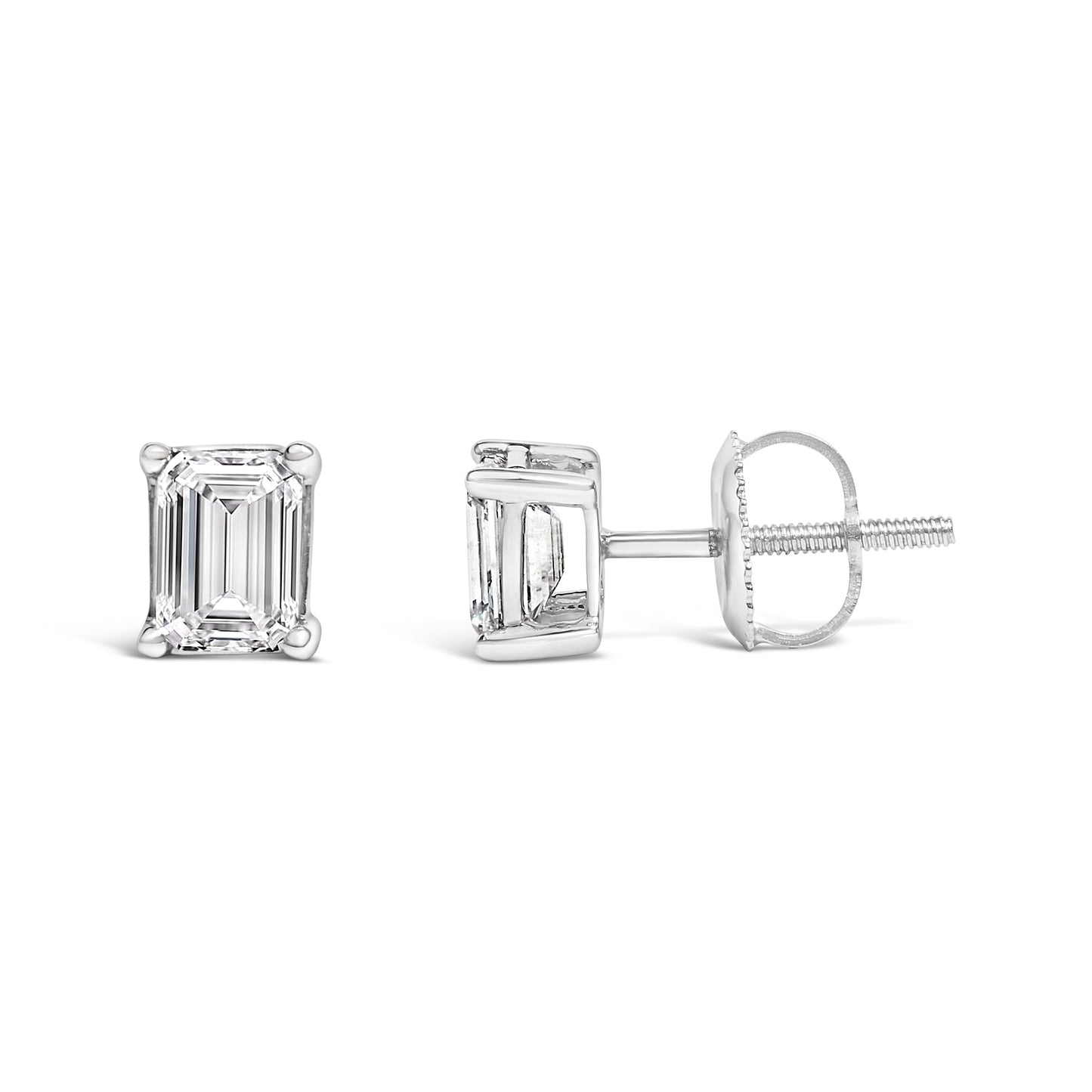 14K White Gold 1.0 Cttw Emerald Cut Lab-Grown Diamond Solitaire Stud Earrings (F-G Color, VS1-VS2 Clarity)