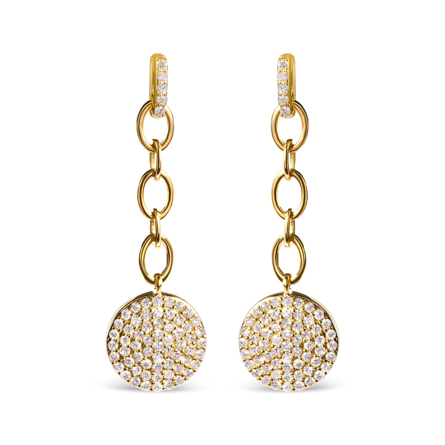 14K Yellow Gold 1.0 Cttw Diamond Chain Cluster Dangle Chain Earrings (I-J Color, I1-I2 Clarity)
