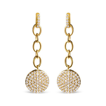 14K Yellow Gold 1.0 Cttw Diamond Chain Cluster Dangle Chain Earrings (I-J Color, I1-I2 Clarity)