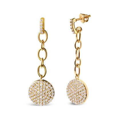 14K Yellow Gold 1.0 Cttw Diamond Chain Cluster Dangle Chain Earrings (I-J Color, I1-I2 Clarity)