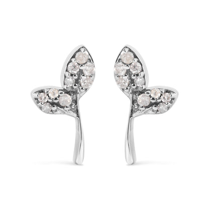 925 Sterling Silver 1/16ct TDW Diamond Leaf Earrings
