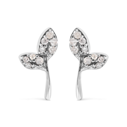 925 Sterling Silver 1/16ct TDW Diamond Leaf Earrings