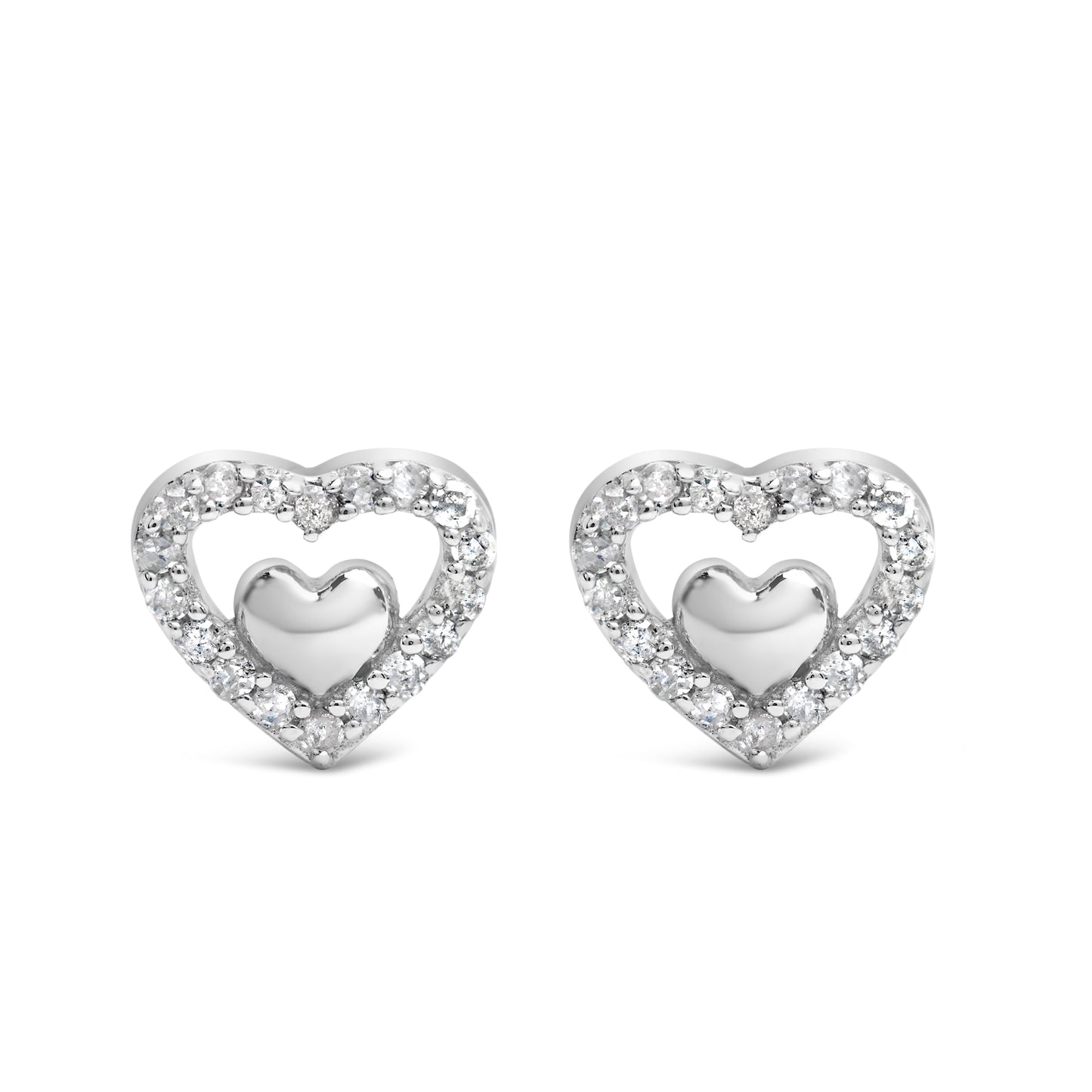 925 Sterling Silver 1/6 Cttw Diamond Open Double Heart Stud Earrings (I-J Color, I3 Clarity)