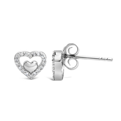 925 Sterling Silver 1/6 Cttw Diamond Open Double Heart Stud Earrings (I-J Color, I3 Clarity)