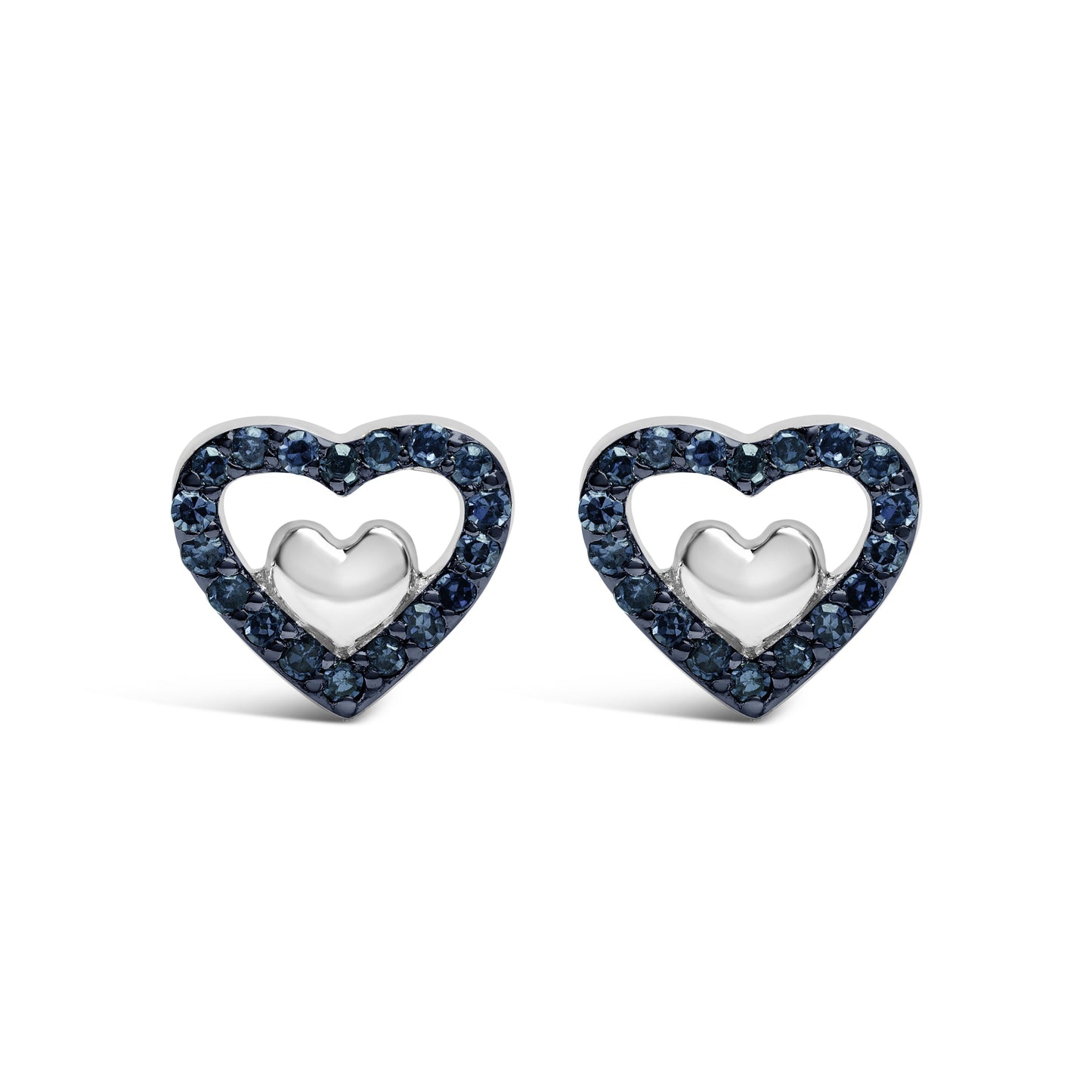 925 Sterling Silver 1/6 Cttw Diamond Open Double Heart Stud Earrings (I-J Color, I3 Clarity)
