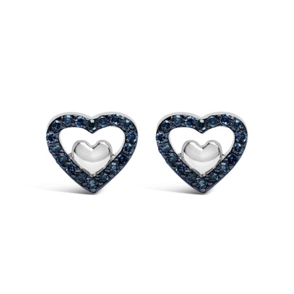 925 Sterling Silver 1/6 Cttw Diamond Open Double Heart Stud Earrings (I-J Color, I3 Clarity)