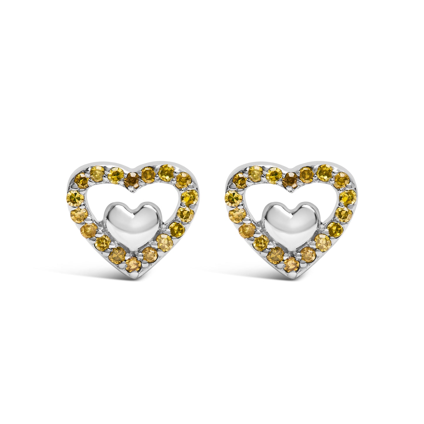 925 Sterling Silver 1/6 Cttw Diamond Open Double Heart Stud Earrings (I-J Color, I3 Clarity)