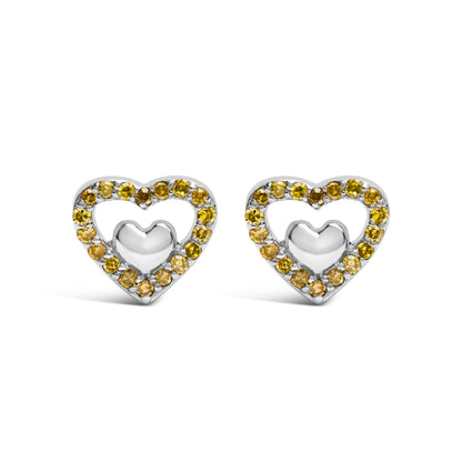 925 Sterling Silver 1/6 Cttw Diamond Open Double Heart Stud Earrings (I-J Color, I3 Clarity)