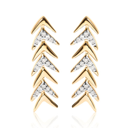 18K Yellow Gold Plated .925 Sterling Silver 1/5 Cttw Diamond Chevron Arrow Stud Earring (I-J Color, I2-I3 Clarity)