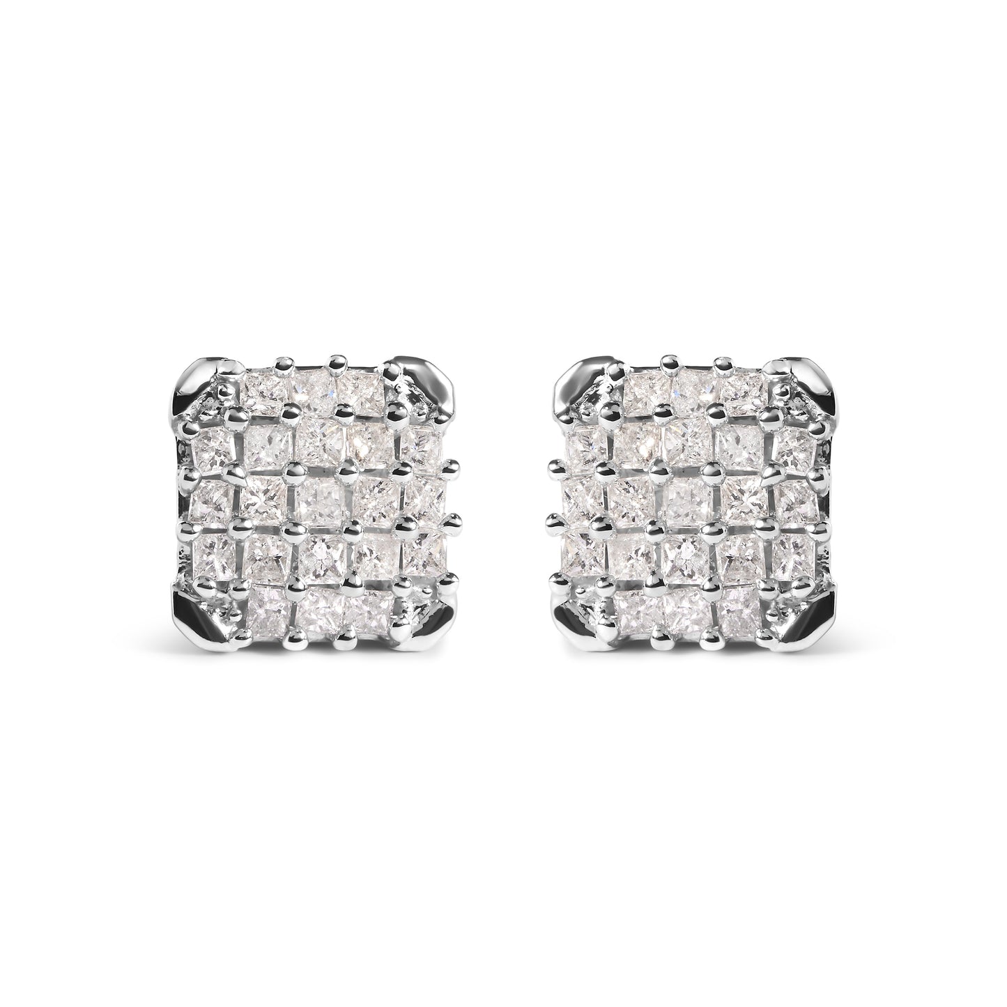 10K White Gold 3/4 Cttw Princess Diamond Composite Open Frame Stud Earrings (I-J Color, I1-I2 Clarity)