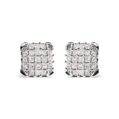 10K White Gold 3/4 Cttw Princess Diamond Composite Open Frame Stud Earrings (I-J Color, I1-I2 Clarity)