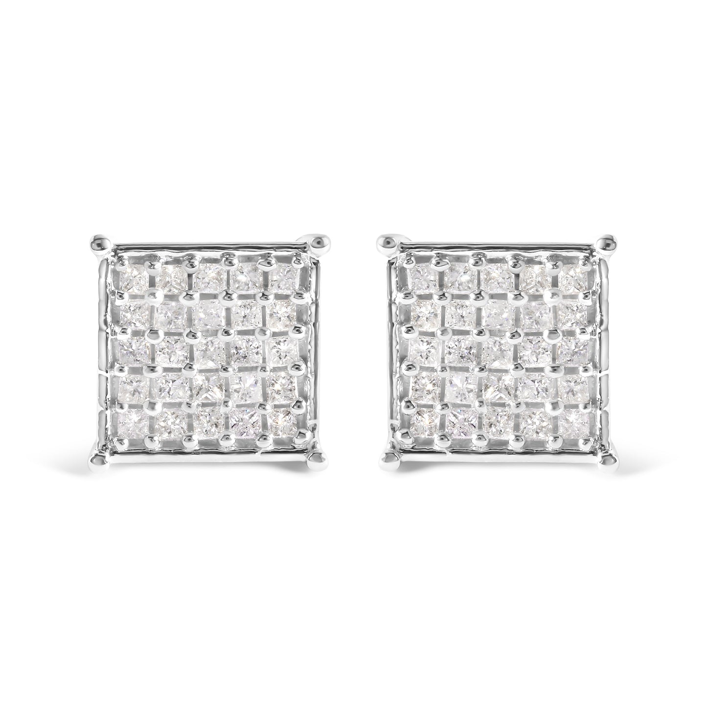 10K White Gold 3/4 Cttw Princess Diamond Composite Stud Earrings (I-J Color, I1-I2 Clarity)