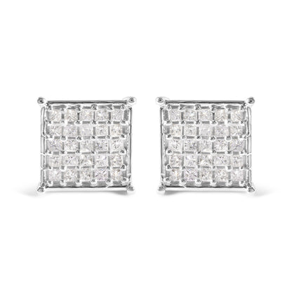 10K White Gold 3/4 Cttw Princess Diamond Composite Stud Earrings (I-J Color, I1-I2 Clarity)