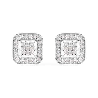10K White Gold 5/8 Cttw Diamond Square Shaped Composite Stud Earrings (I-J Color, I1-I2 Clarity)