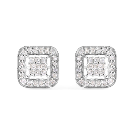 10K White Gold 5/8 Cttw Diamond Square Shaped Composite Stud Earrings (I-J Color, I1-I2 Clarity)
