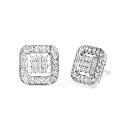 10K White Gold 5/8 Cttw Diamond Square Shaped Composite Stud Earrings (I-J Color, I1-I2 Clarity)