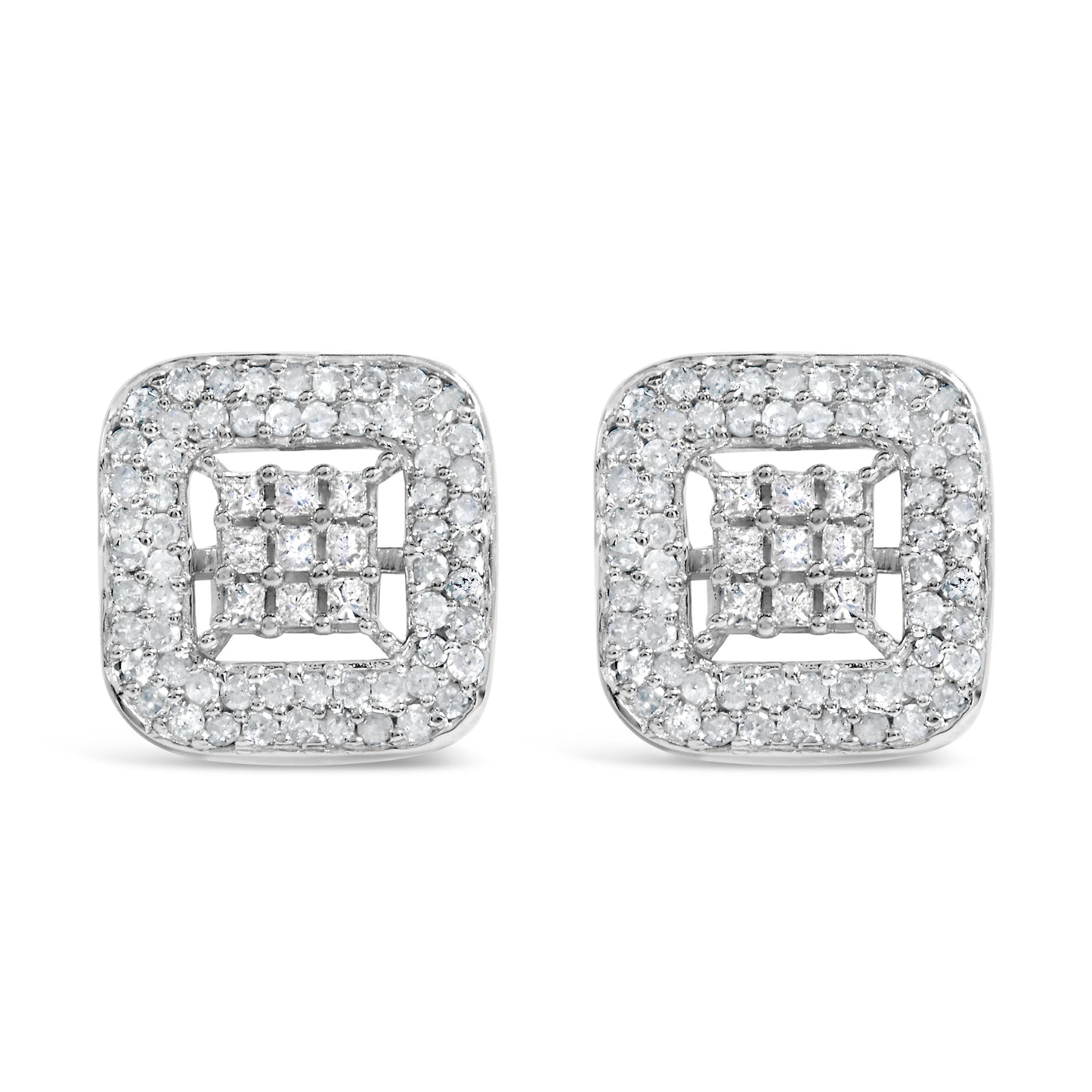 10K White Gold 1.00 Cttw Diamond Composite and Halo Stud Earrings (I-J Color, I1-I2 Clarity)