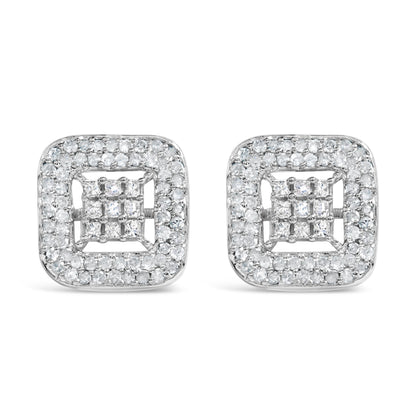 10K White Gold 1.00 Cttw Diamond Composite and Halo Stud Earrings (I-J Color, I1-I2 Clarity)