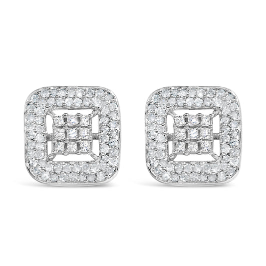 10K White Gold 1.00 Cttw Diamond Composite and Halo Stud Earrings (I-J Color, I1-I2 Clarity)