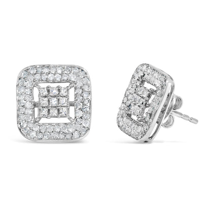 10K White Gold 1.00 Cttw Diamond Composite and Halo Stud Earrings (I-J Color, I1-I2 Clarity)