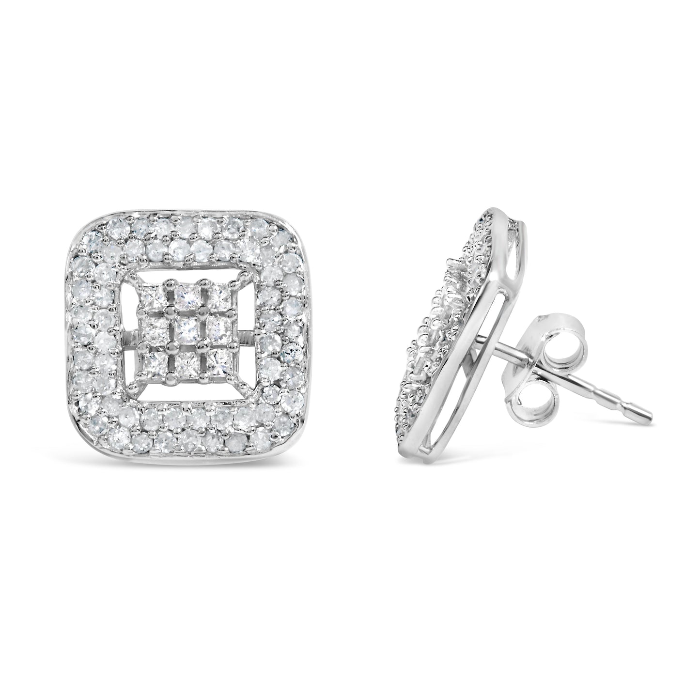 10K White Gold 1.00 Cttw Diamond Composite and Halo Stud Earrings (I-J Color, I1-I2 Clarity)