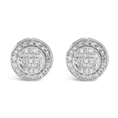 .925 Sterling Silver 3/4 Cttw Diamond Composite and Halo Stud Earrings (H-I Color, SI1-SI2 Clarity)