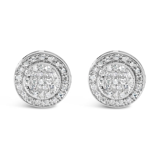 .925 Sterling Silver 3/4 Cttw Diamond Composite and Halo Stud Earrings (H-I Color, SI1-SI2 Clarity)