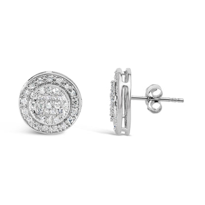.925 Sterling Silver 3/4 Cttw Diamond Composite and Halo Stud Earrings (H-I Color, SI1-SI2 Clarity)