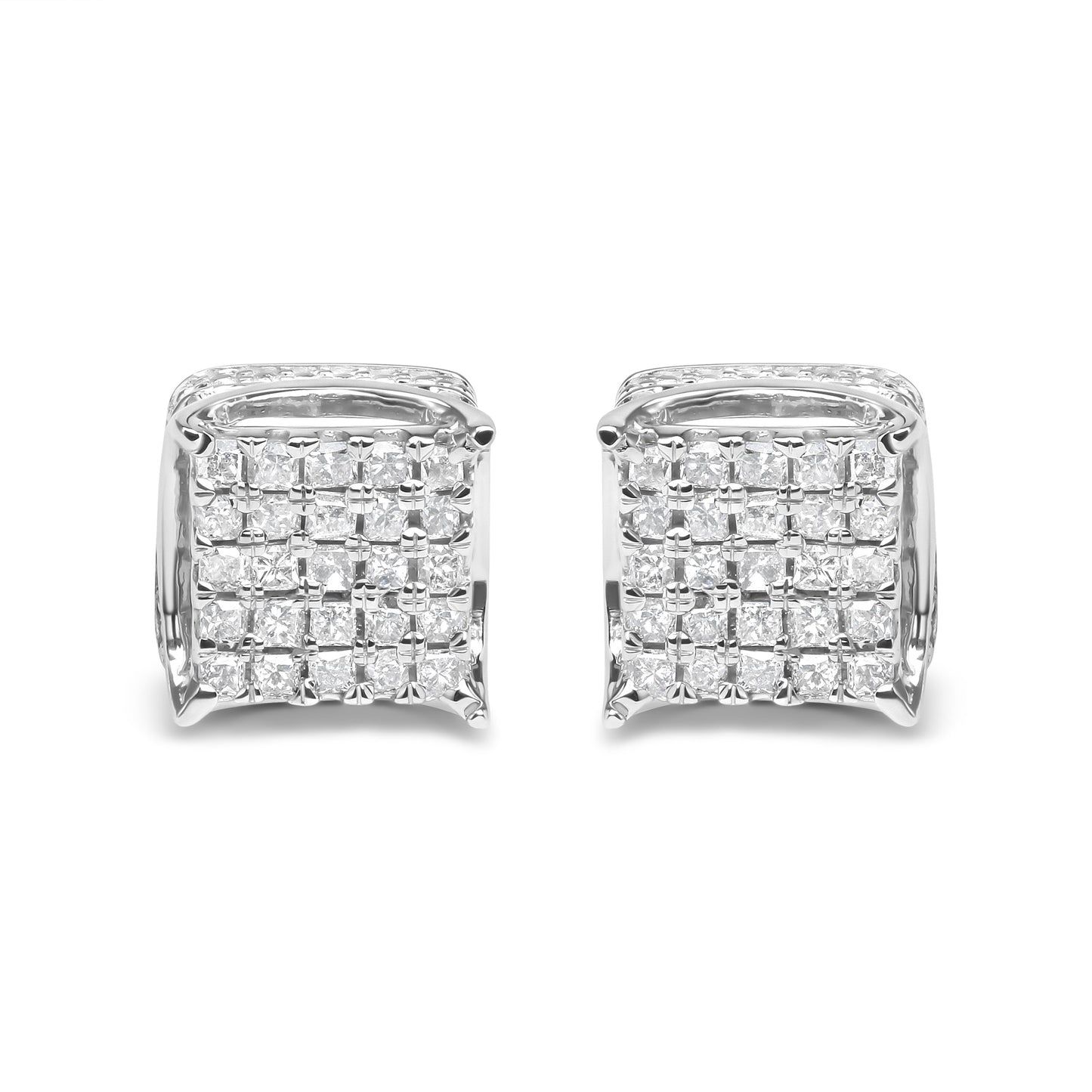 10K White Gold 1/2 Cttw Princess Cut Diamond Square Shaped Multi Stone Stud Earrings (H-I Color, SI1-SI2 Clarity)