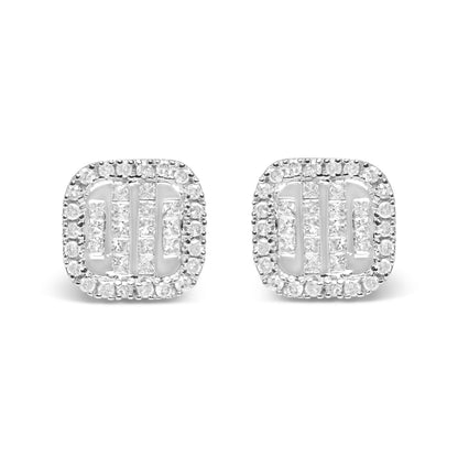 10K White Gold Invisible Set 1/2 Cttw Diamond Composite and Halo Stud Earrings (H-I Color, I1-I2 Clarity)