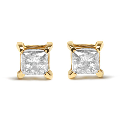 10K Yellow Plated .925 Sterling Silver 5/8 Cttw Princess Cut Diamond Push-Back 4-Prong Classic Stud  (J-K Color, I2-I3 Clarity)