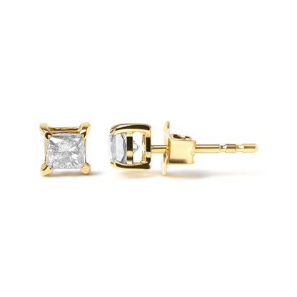 10K Yellow Plated .925 Sterling Silver 5/8 Cttw Princess Cut Diamond Push-Back 4-Prong Classic Stud  (J-K Color, I2-I3 Clarity)