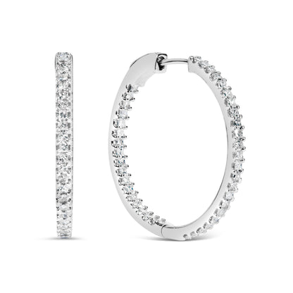 14K White Gold 1.0 Cttw Princess Diamond Inside Out Hoop Earrings (H-I Color, I1-I2 Clarity) - 23 MM
