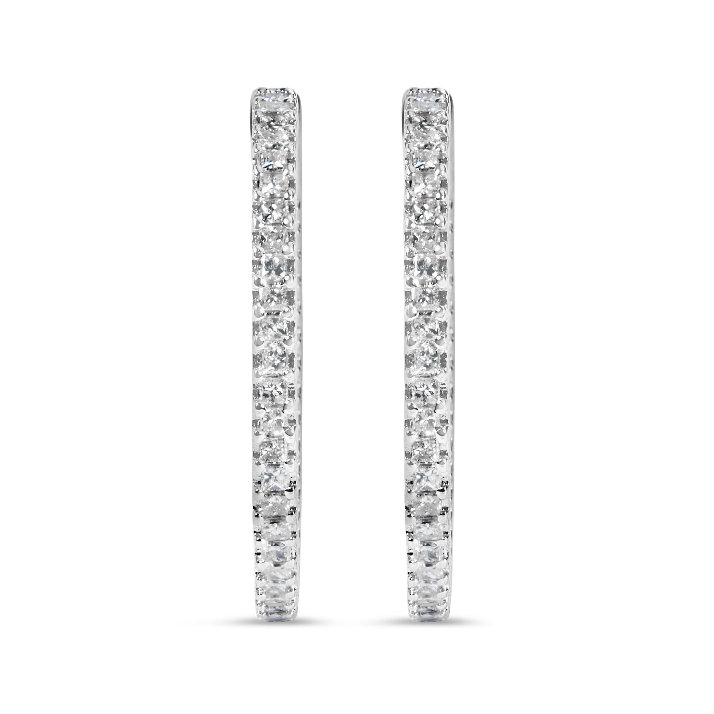 14K White Gold 1.0 Cttw Princess Diamond Inside Out Hoop Earrings (H-I Color, I1-I2 Clarity) - 23 MM