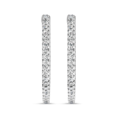 14K White Gold 1.0 Cttw Princess Diamond Inside Out Hoop Earrings (H-I Color, I1-I2 Clarity) - 23 MM