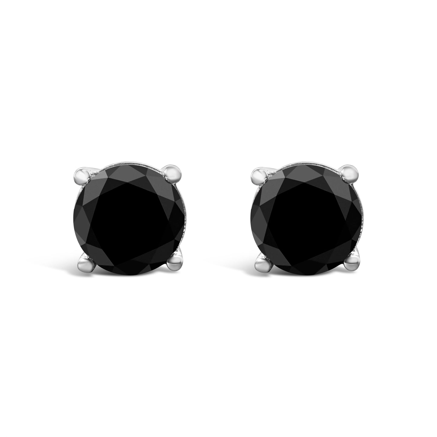 14K White Gold 2.00 Cttw Round Brilliant-Cut Black Diamond Classic 4-Prong Stud Earrings with Screw Backs (Fancy Color-Enhanced, I2-I3 Clarity)