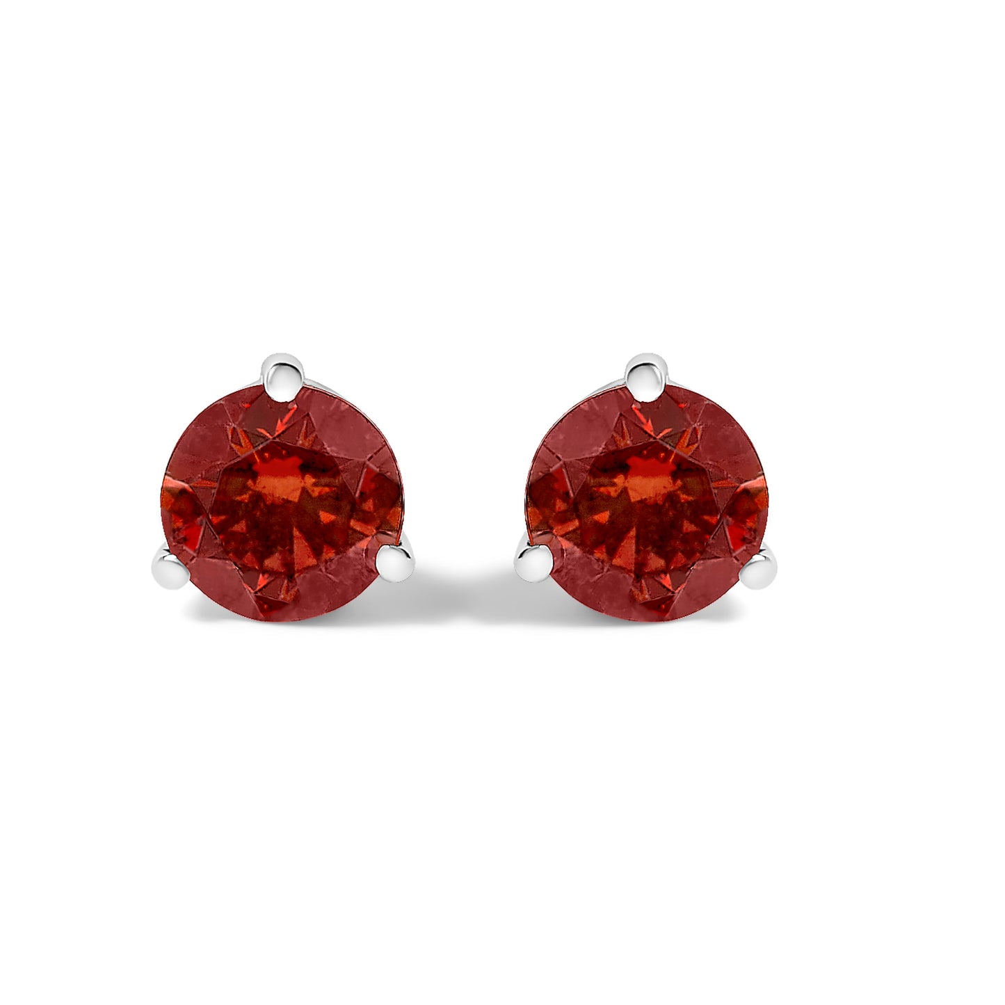 14K White Gold 3/4 Cttw Red Lab-Grown Diamond Classic 3-Prong Martini Set Solitaire Stud Earrings